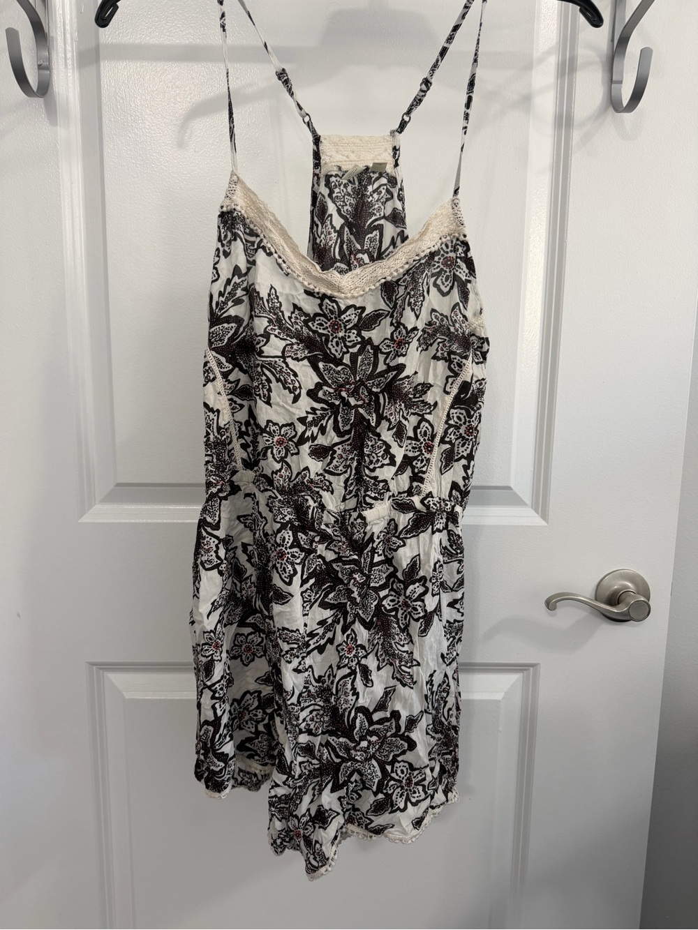 Cream Floral Lace-Trim Cami Romper